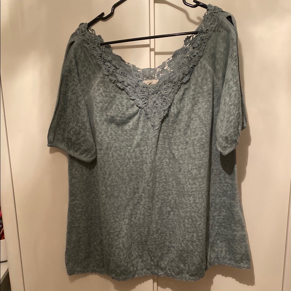 Easel Women's Blue Lace Trim Top size small
